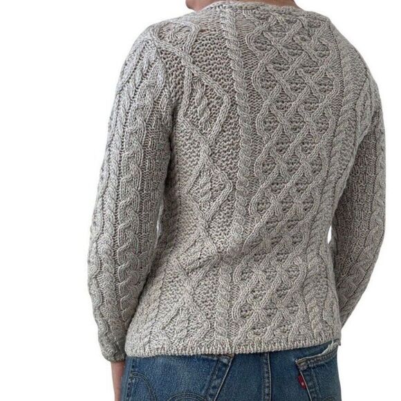 Aran Sweater Market Womens Light Gray Irish Fisherman Chunky 100% Wool Sweater S - Picture 4 of 7